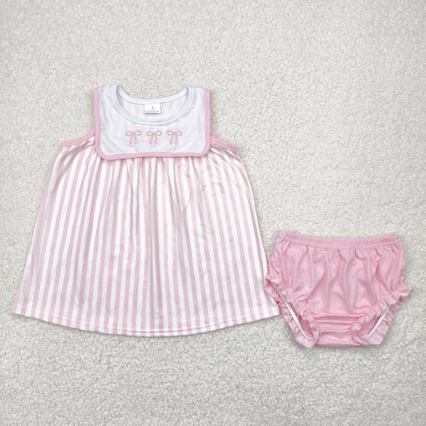 RTS girl summer matching clothes pink bow girl summer clothes-embroidery
