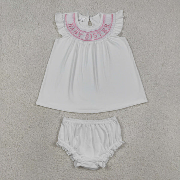 RTS GBO0490 toddler girl clothes embroidery baby sister girl summer bummies set