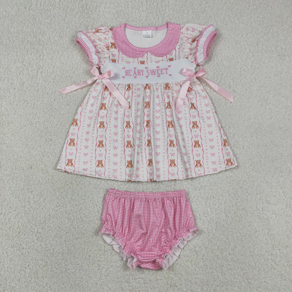 GBO0520 RTS toddler girl clothes bows bear  girl summer bummies embroidery set