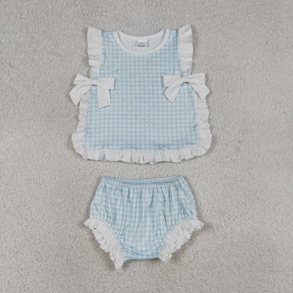 GBO0529 RTS toddler girl clothes gingham girl summer bummies set