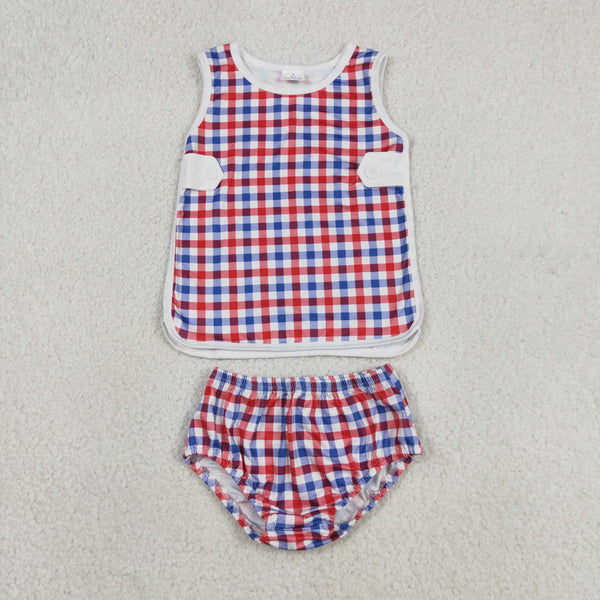 RTS GBO0530 toddler boy clothes gingham boy 4th of July patriotic summer bummies set