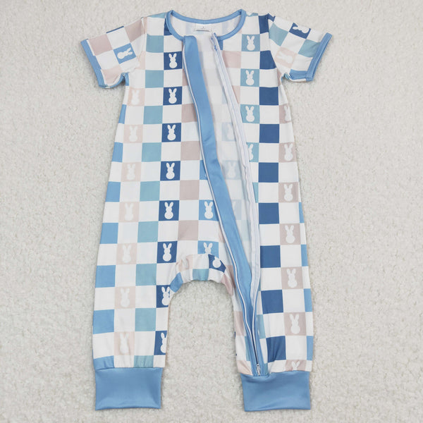 SR1013 baby boy clothes rabbit plaid boy zipper summer romper
