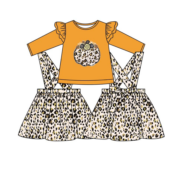 GLD0008 toddler girl clothes pumpkin embroidery outfits