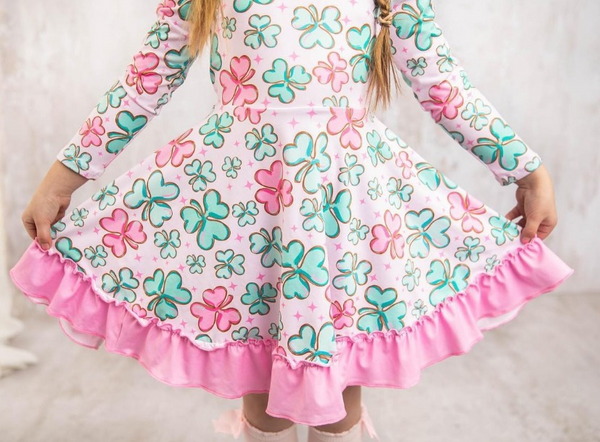 GLD0503 baby girl clothes girl four leaf clover baby st. patrick dress