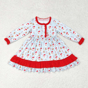 GLD0556 RTS toddler girl clothes blue santa claus girl christmas dress