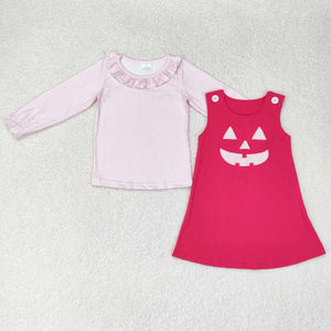 GLD0576 RTS  toddler girl clothes ghost pumpkin girl halloween winter set embroidery dress+milk silk top