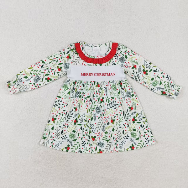 GLD0579 RTS toddler girl clothes flower girl christmas winter dress embroidery