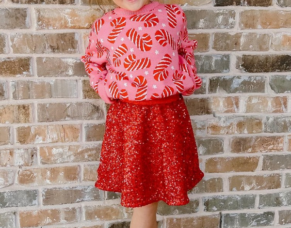 GLD0671 RTS toddler girl clothes crutch girl christmas short skirt outfit sweater shirt+sequin skirt 2