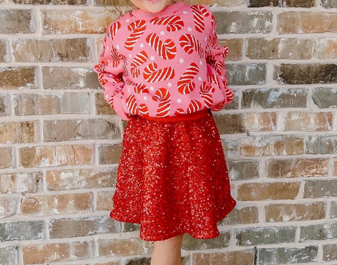 GLD0671 RTS toddler girl clothes crutch girl christmas short skirt outfit sweater shirt+sequin skirt