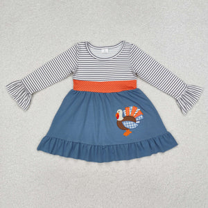 GLD0731 RTS baby girl clothes turkey embroidery girl thanksgiving dress clothes