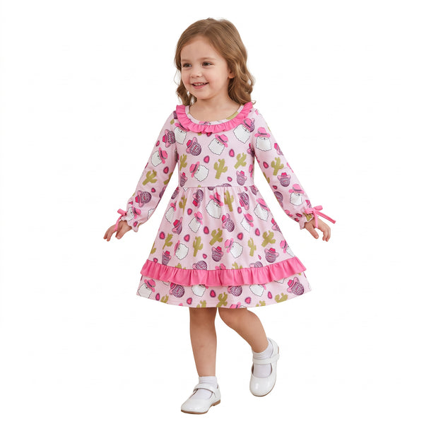RTS GLD0753 baby girl clothes floral print long sleeve ruffle dress outfit