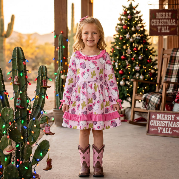 RTS GLD0753 baby girl clothes floral print long sleeve ruffle dress outfit