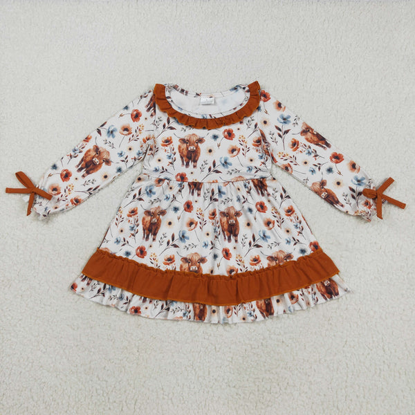 GLD0784 RTS  toddler girl clothes highland cow girl winter dress