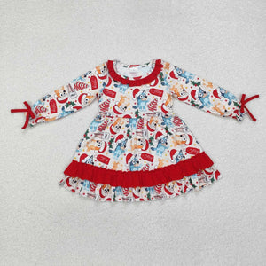 GLD0802 RTS toddler girl clothes cartoon dog girl christmas winter dress