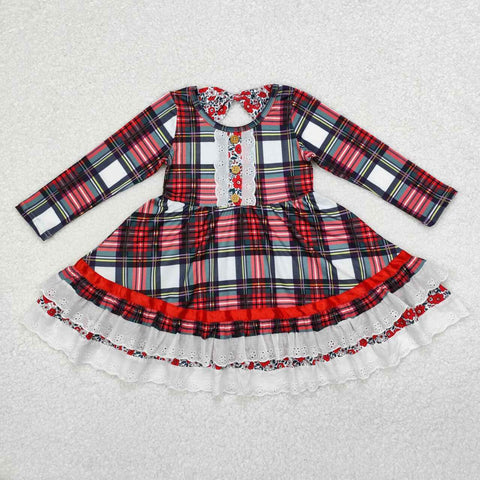 GLD0838 RTS toddler girl clothes red plaid lace girl winter christmas dress twirl dresses