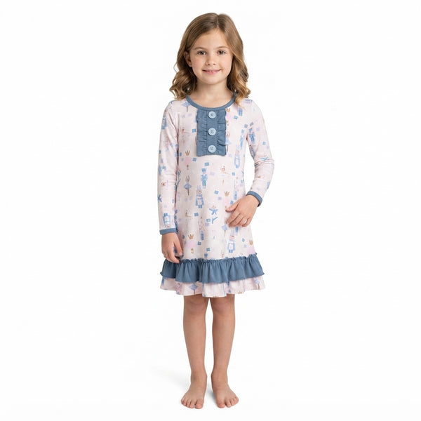 RTS GLD0874 baby girl clothes balloon print long sleeve tunic dress