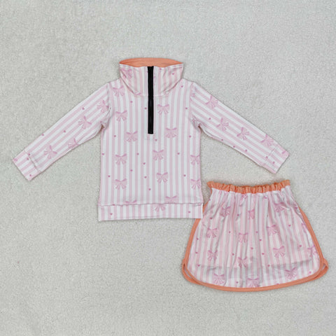 GLD1004 RTS girl clothes pink bows toddler girl skirt outfit