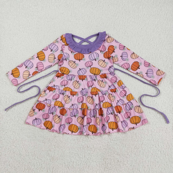 GLD1032 RTS girls long sleeve pumpkin purple floral dress