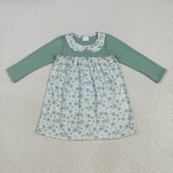 GLD1087  RTS toddler clothes green floral baby girl  winter dress