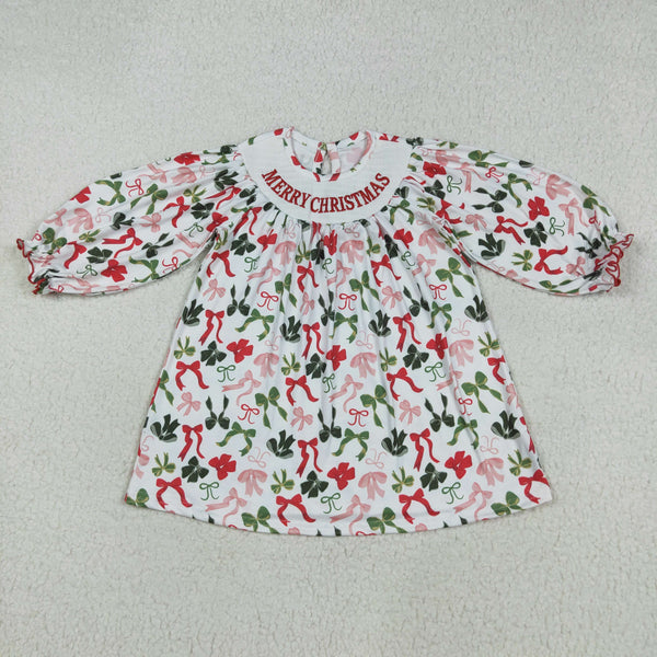 RTS kids clothes embroidery smocked bows kids christmas  matching clothes winter set-2025.7.28