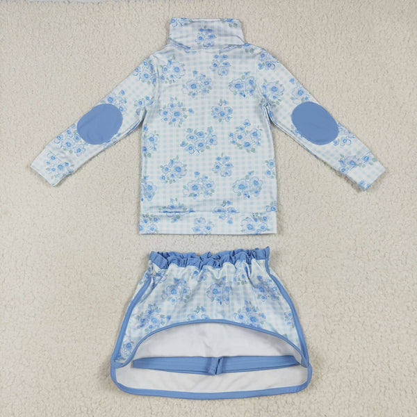 GLD1097 RTS girl clothes blue florals girl short skirt outfit yoga clothes