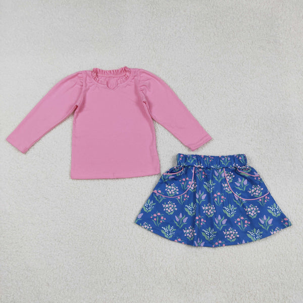 GLD1256 RTS girl clothes pink flower girl short skirt outfit girl winter outfit