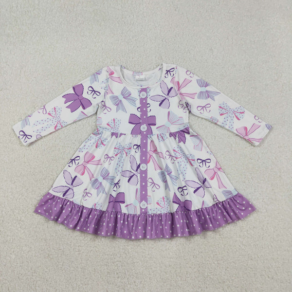 GLD1271 RTS toddler clothes purple bows baby girl winter dress