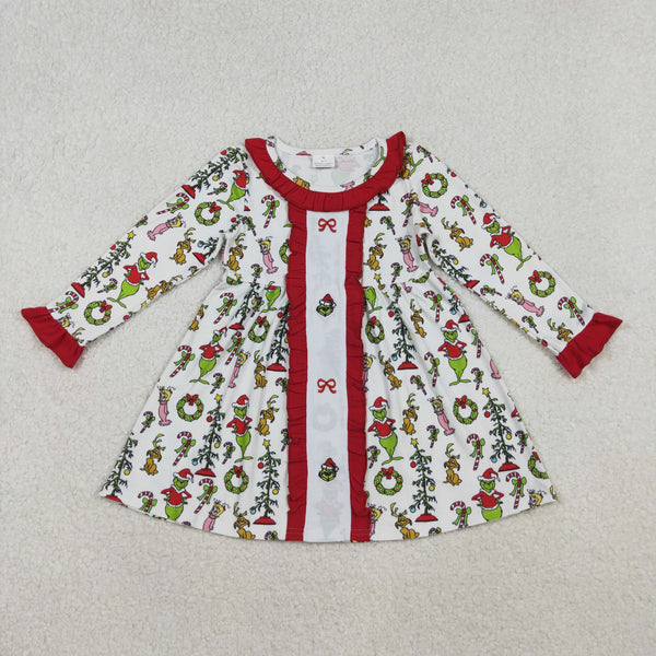 GLD1289 RTS toddler girl clothes cartoon embroidery girl christmas winter dress