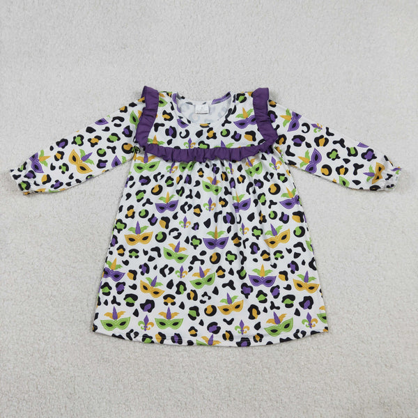 GLD1319 RTS toddler girl clothes mardi gras girl winter clothing long sleeve dress