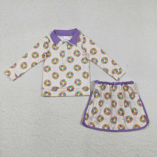 GLD1332 RTS  toddler girl clothes Donut purple girl sports outfit winter clothing set yoga set