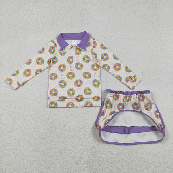 GLD1332 RTS  toddler girl clothes Donut purple girl sports outfit winter clothing set yoga set