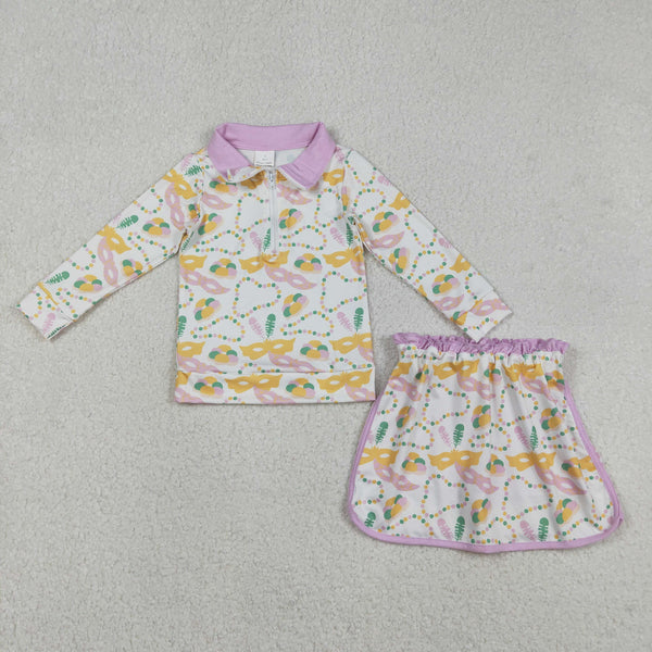 GLD1334 RTS toddler girl clothes mardi gras girl winter outfit skirt set