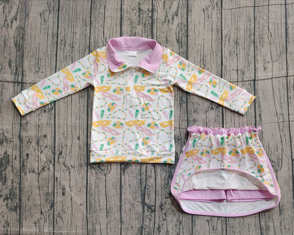 GLD1334 pre-order  toddler girl clothes mardi gras girl winter outfit skirt set-real pic 2025.11.6