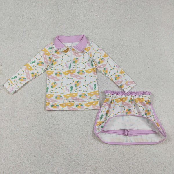 GLD1334 RTS toddler girl clothes mardi gras girl winter outfit skirt set