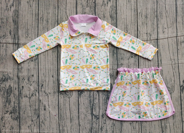 GLD1334 pre-order  toddler girl clothes mardi gras girl winter outfit skirt set-real pic 2025.11.6