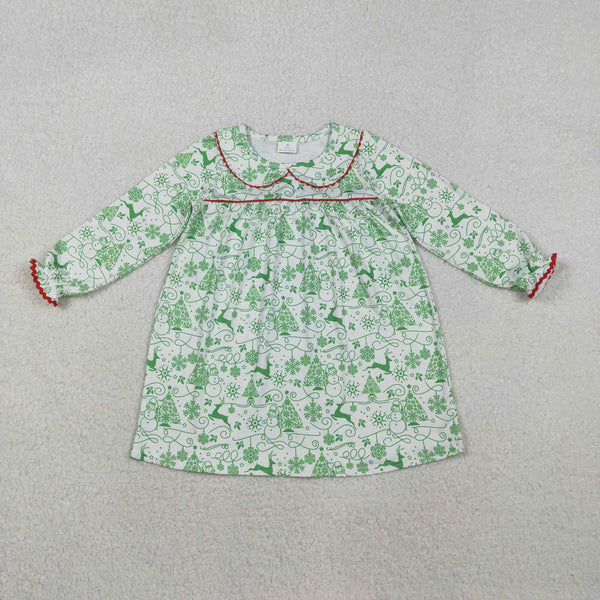 GLD1345 RTS toddler girl clothes green deer print girl christmas winter dress