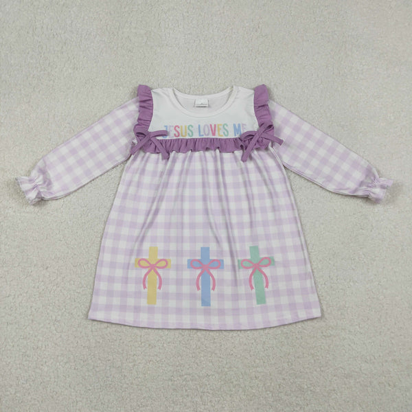 GLD1356 RTS 12-18M to 7-8T toddler girl clothes jesus loves me print girl easter dress
