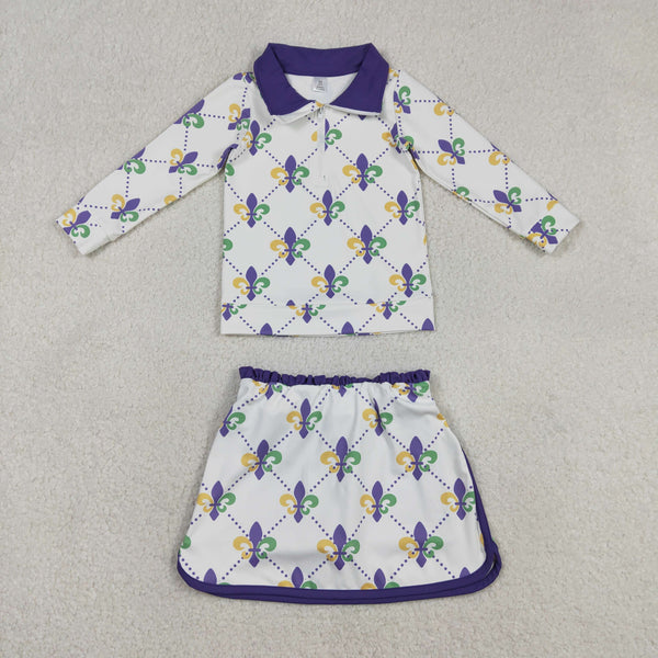 GLD1360 RTS baby girl clothes mardi gras toddler girl yoga skirt outfit