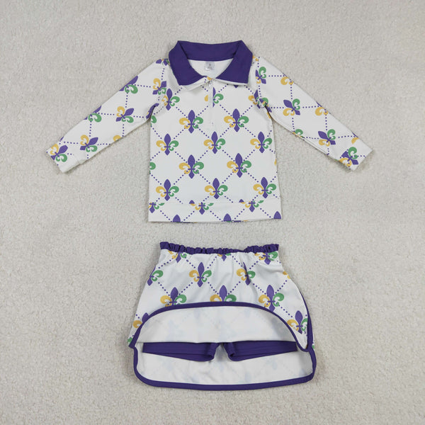 GLD1360 RTS baby girl clothes mardi gras toddler girl yoga skirt outfit