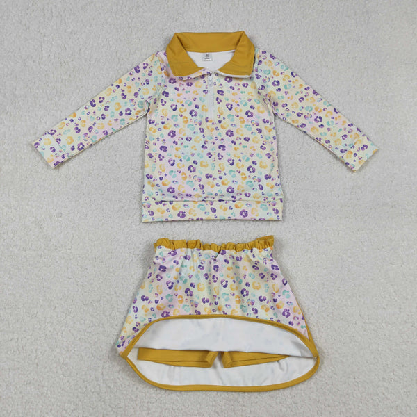 GLD1365 RTS baby girl clothes leopard print toddler girl mardi gras yoga skirt outfit