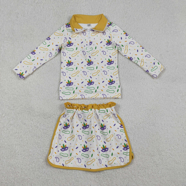 GLD1370 RTS girl clothes  mardi gras toddler girl yoga skirt outfit sports clothing