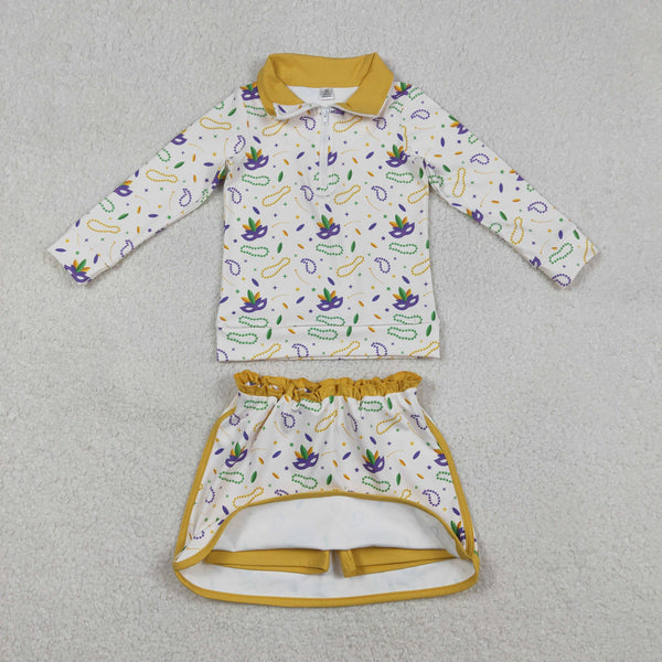 GLD1370 RTS girl clothes  mardi gras toddler girl yoga skirt outfit sports clothing