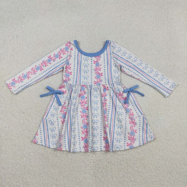 GLD1427 RTS  toddler girl clothes floral print girl winter dress