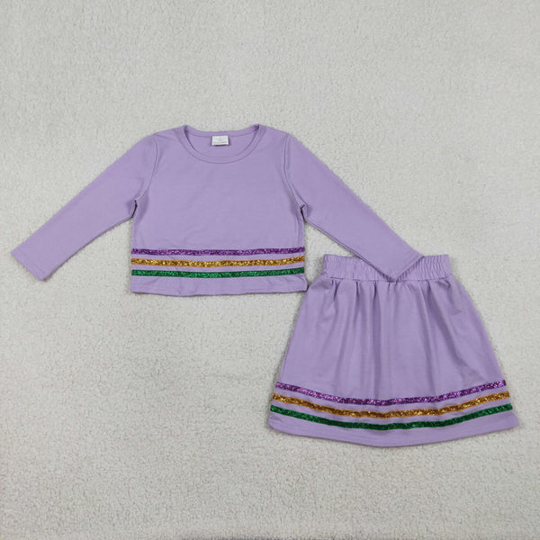 GLD1573 RTS kids girl clothes purple cotton toddler girl mardi gras skirt outfit