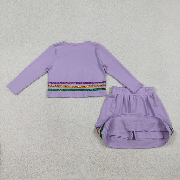 GLD1573 RTS kids girl clothes purple cotton toddler girl mardi gras skirt outfit