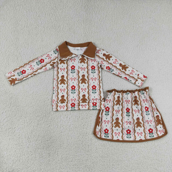 RTS GLD1607 baby girl clothes gingerbread embroidery  toddler girl skirt outfit christmas clothes