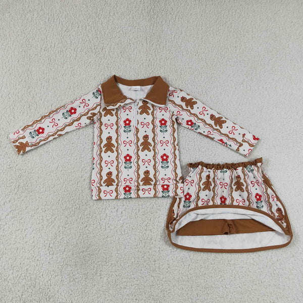 RTS GLD1607 baby girl clothes gingerbread embroidery  toddler girl skirt outfit christmas clothes