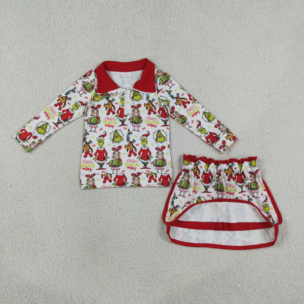 GLD1608 RTS toddler clothes kids girl christmas outfit skirt shorts set