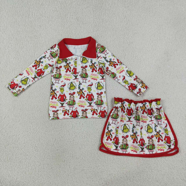 GLD1608 RTS toddler clothes kids girl christmas outfit skirt shorts set