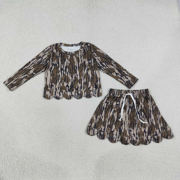 GLD1615 RTS baby girls clothes camo scalloped girl winter outfit clothing set
